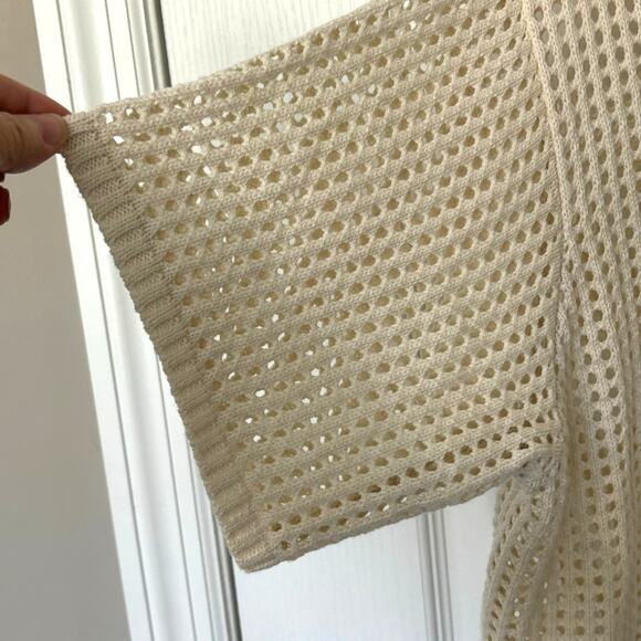 Sincerely Jules Wms XS Open Knit Cream Cropped Shrug Sweater Button Up Layering - Picture 4 of 8